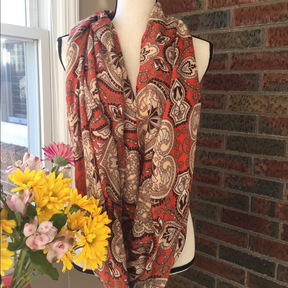 Paisley orange and brown infinity scarf